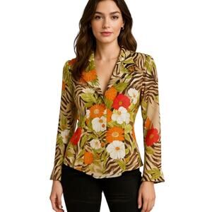 Natorious SILK Tropical print blouse with rear ties detail size M